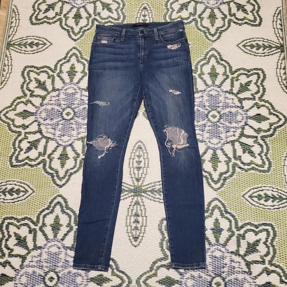 Women's JOE'S JEANS Beckett Sz 27 Mid-Rise Skinny Blue Distressed Denim EUC